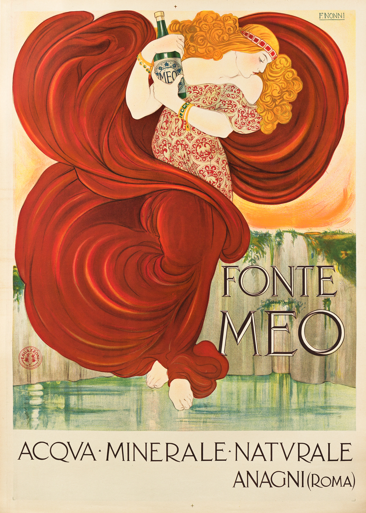 FRANCESCO NONNI (1885-1976).  FONTE MEO / ACQUA MINERALE NATURALE. 1924. 55x39 inches, 139¾x99 cm. E. Guazzoni, Rome.